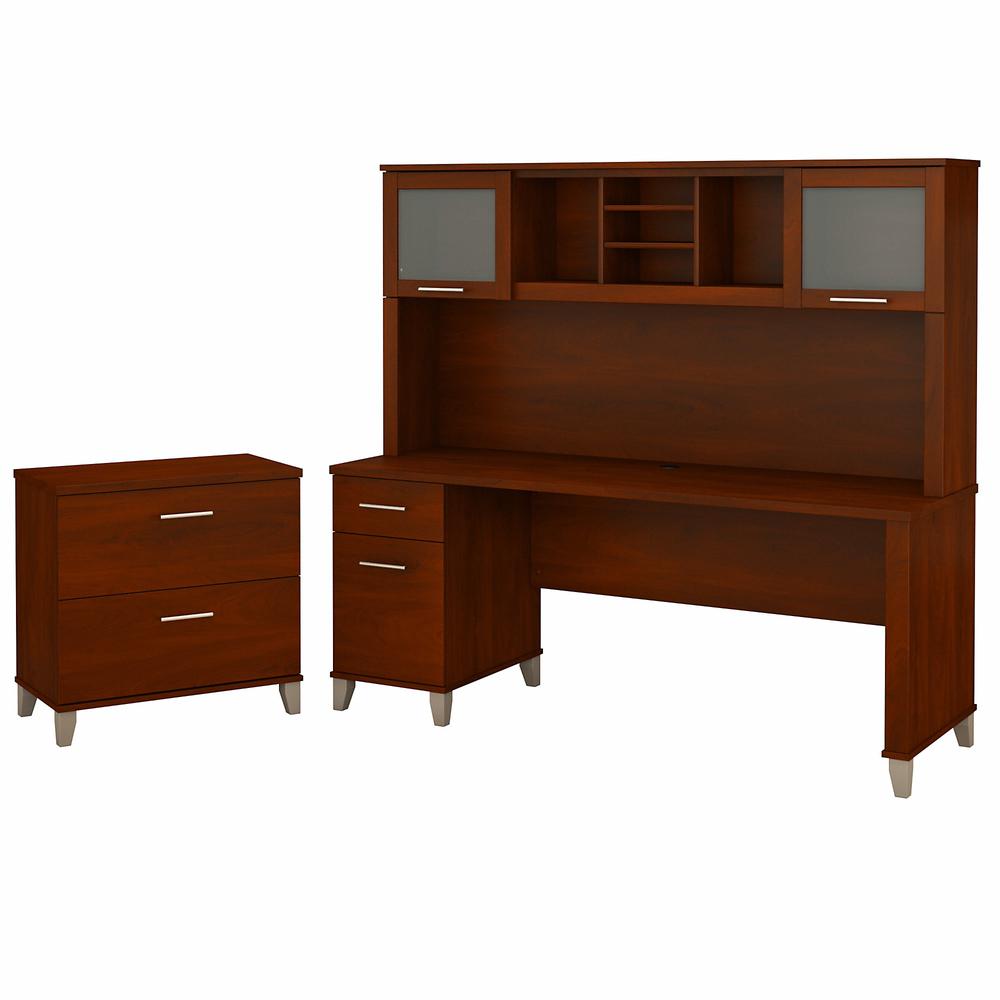 Bush Furniture Somerset 72W Office Desk with Hutch and Lateral File Cabinet, Hansen Cherry. Picture 1