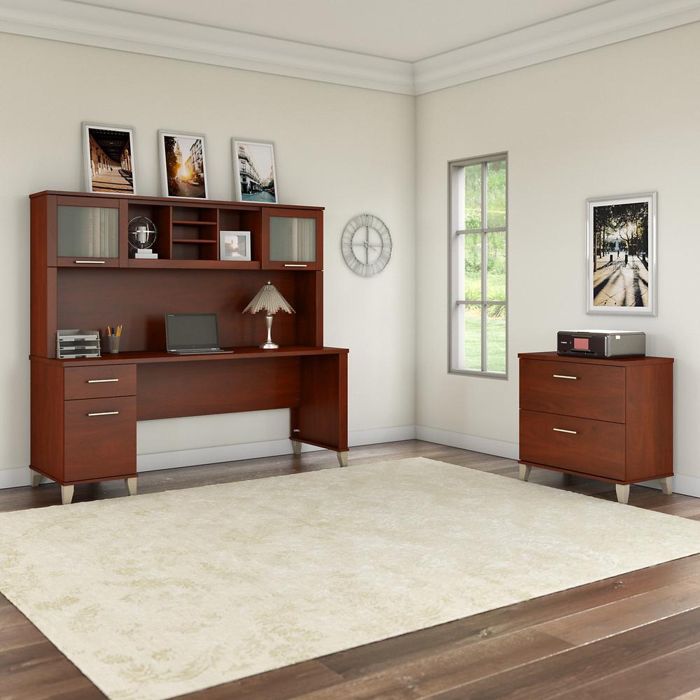 Bush Furniture Somerset 72W Office Desk with Hutch and Lateral File Cabinet, Hansen Cherry. Picture 2