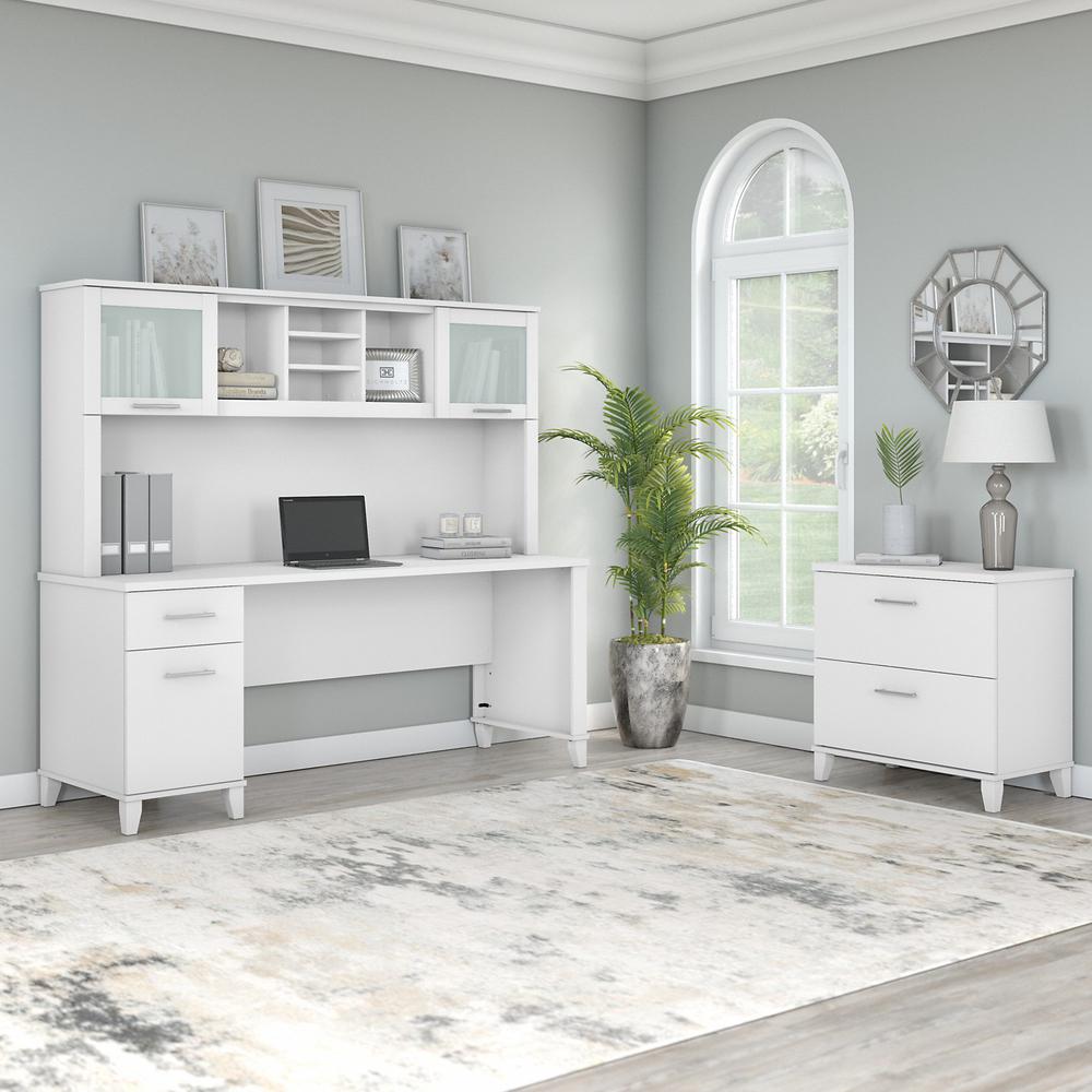 Bush Furniture Somerset 72W Office Desk with Hutch and Lateral File Cabinet, White. Picture 2