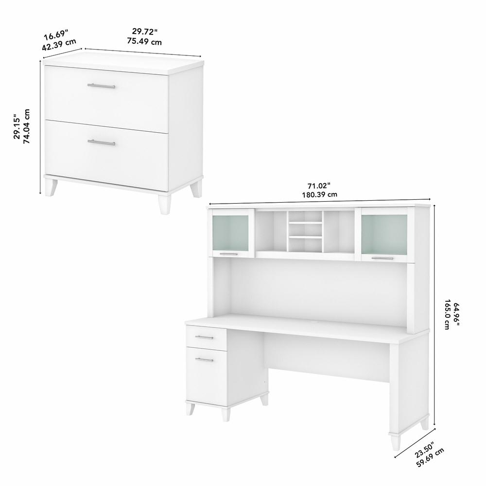 Bush Furniture Somerset 72W Office Desk with Hutch and Lateral File Cabinet, White. Picture 5