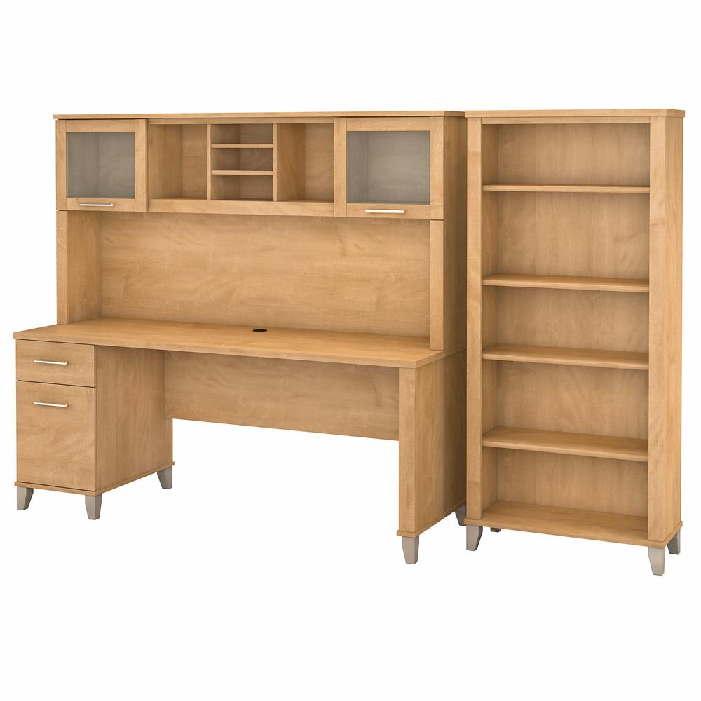 Bush Furniture Somerset 72W Office Desk with Hutch and 5 Shelf Bookcase, Maple Cross. Picture 1