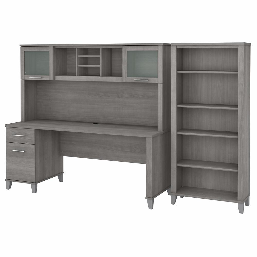 Bush Furniture Somerset 72W Office Desk with Hutch and 5 Shelf Bookcase, Platinum Gray. Picture 1