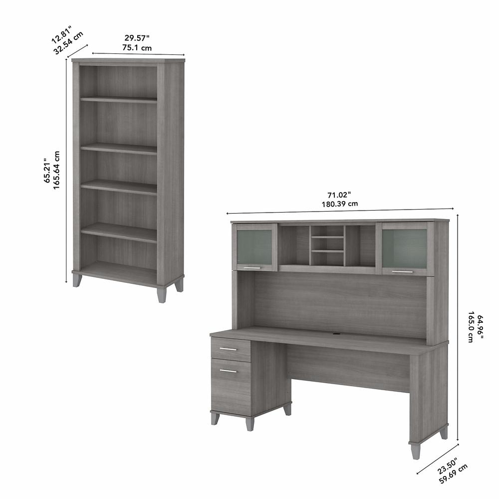 Bush Furniture Somerset 72W Office Desk with Hutch and 5 Shelf Bookcase, Platinum Gray. Picture 5