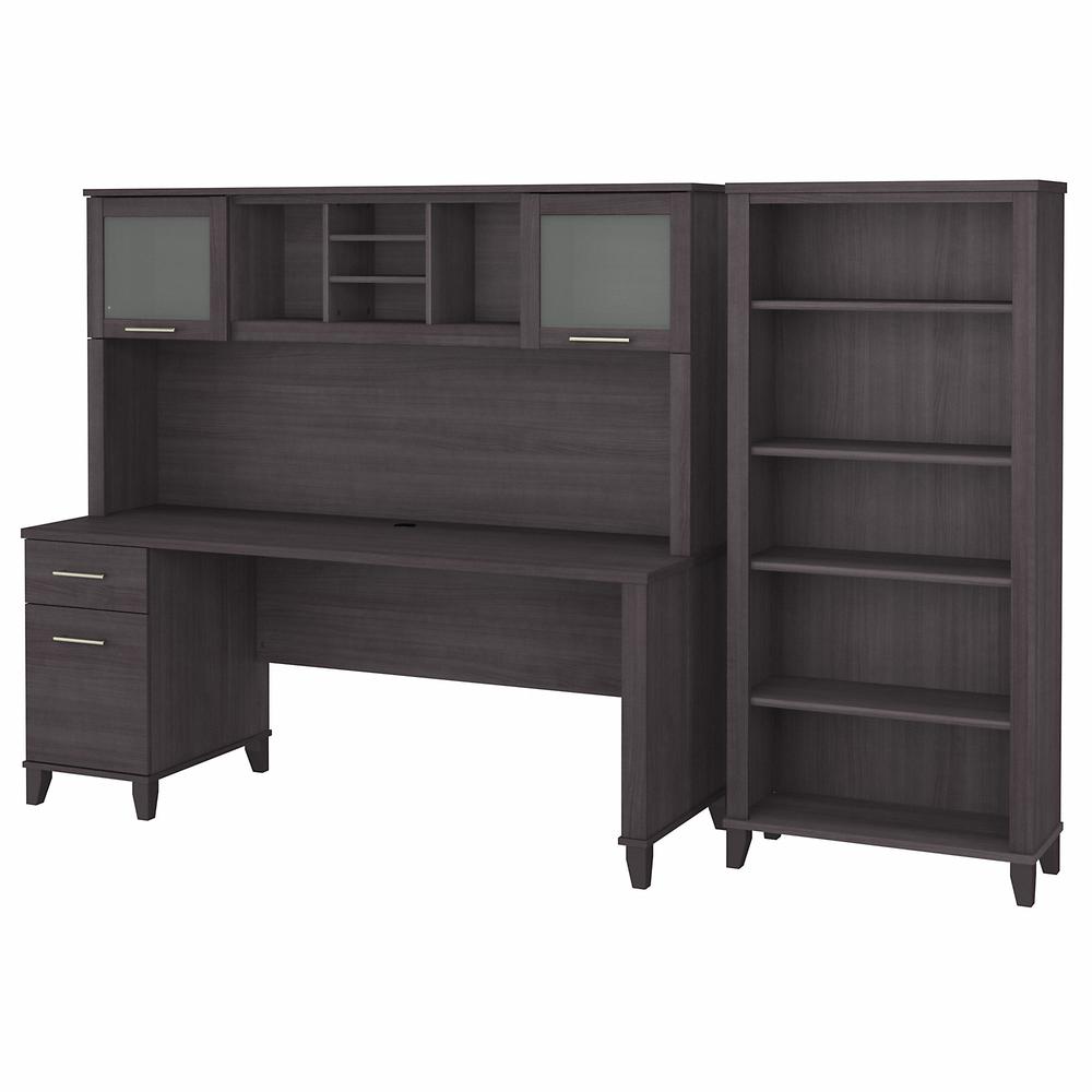 Bush Furniture Somerset 72W Office Desk with Hutch and 5 Shelf Bookcase, Storm Gray. Picture 2