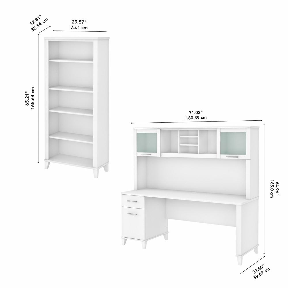Bush Furniture Somerset 72W Office Desk with Hutch and 5 Shelf Bookcase, White. Picture 5