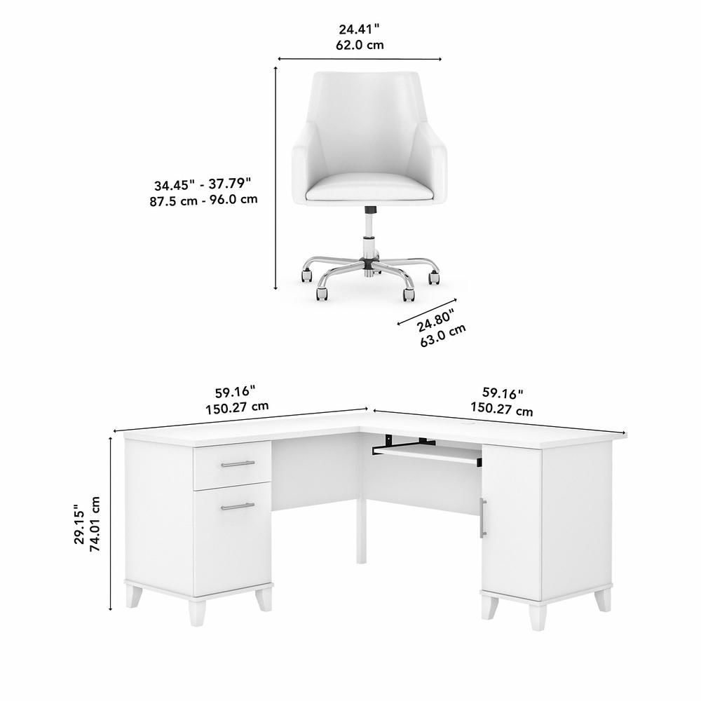 60W L Shaped Desk with Mid Back Leather Box Chair White. Picture 5
