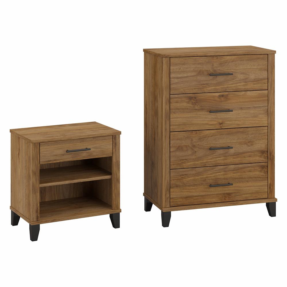 Bush Furniture Somerset Chest of Drawers and Nightstand Set, Fresh Walnut. Picture 1