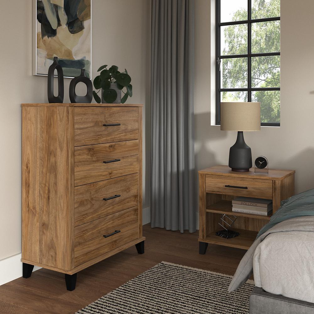 Bush Furniture Somerset Chest of Drawers and Nightstand Set, Fresh Walnut. Picture 2
