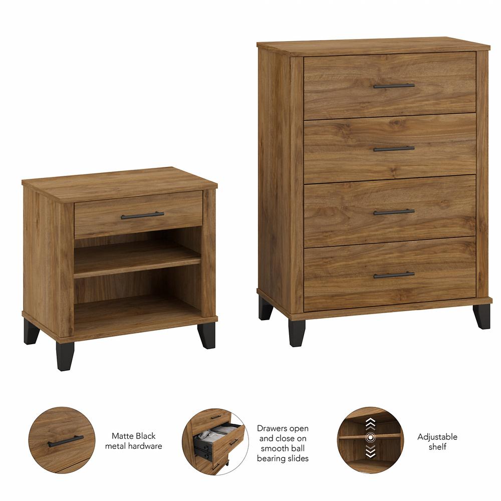 Bush Furniture Somerset Chest of Drawers and Nightstand Set, Fresh Walnut. Picture 3