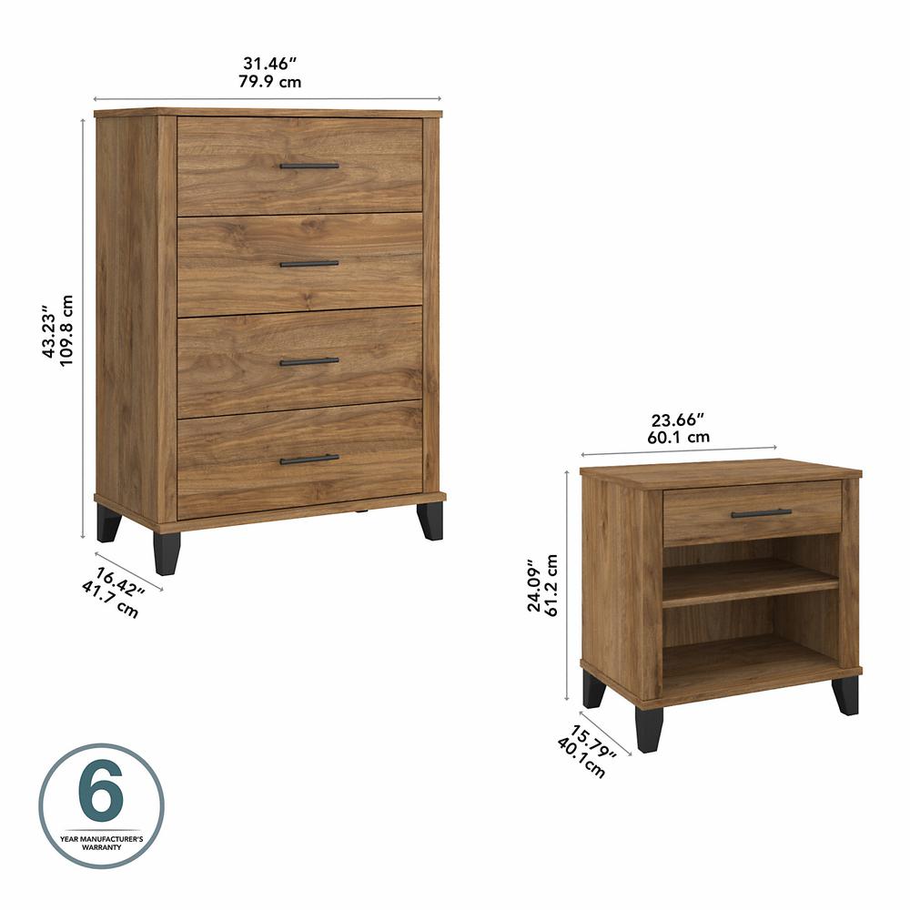 Bush Furniture Somerset Chest of Drawers and Nightstand Set, Fresh Walnut. Picture 5