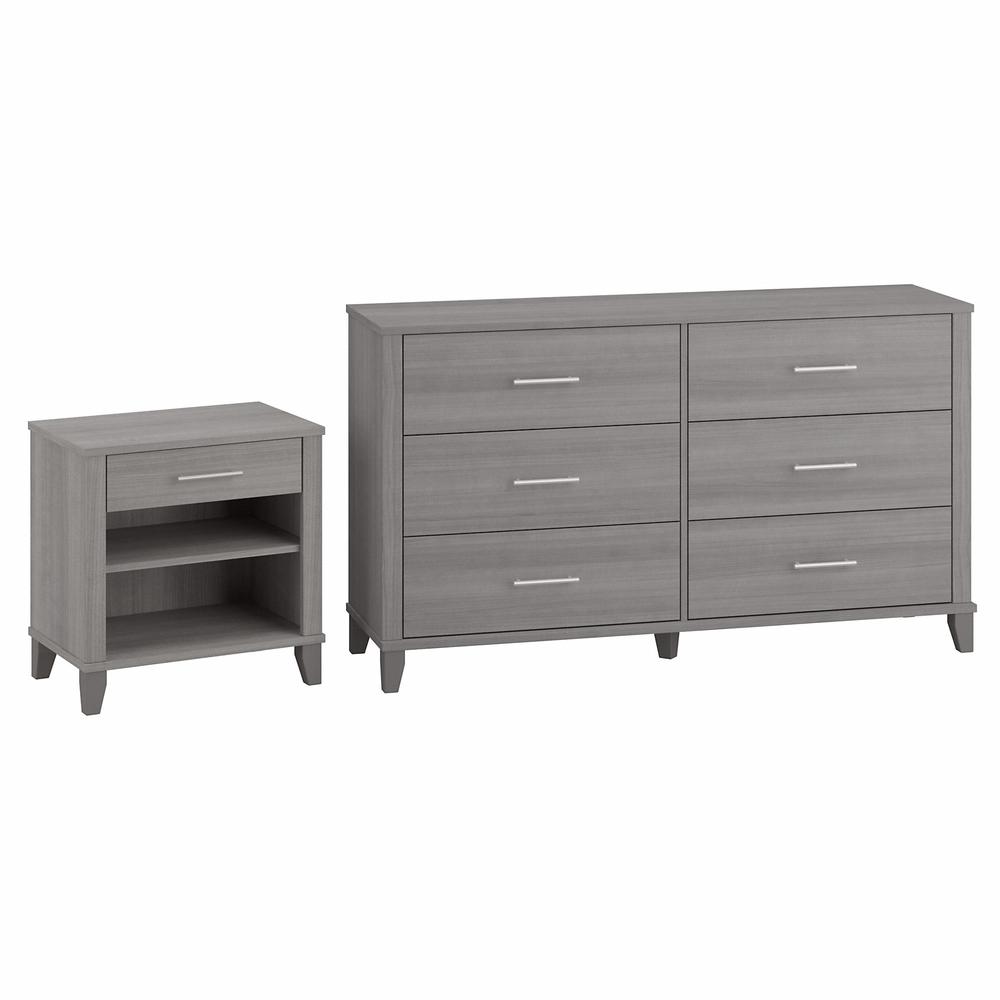 Bush Furniture Somerset 6 Drawer Dresser and Nightstand Set, Platinum Gray. Picture 1
