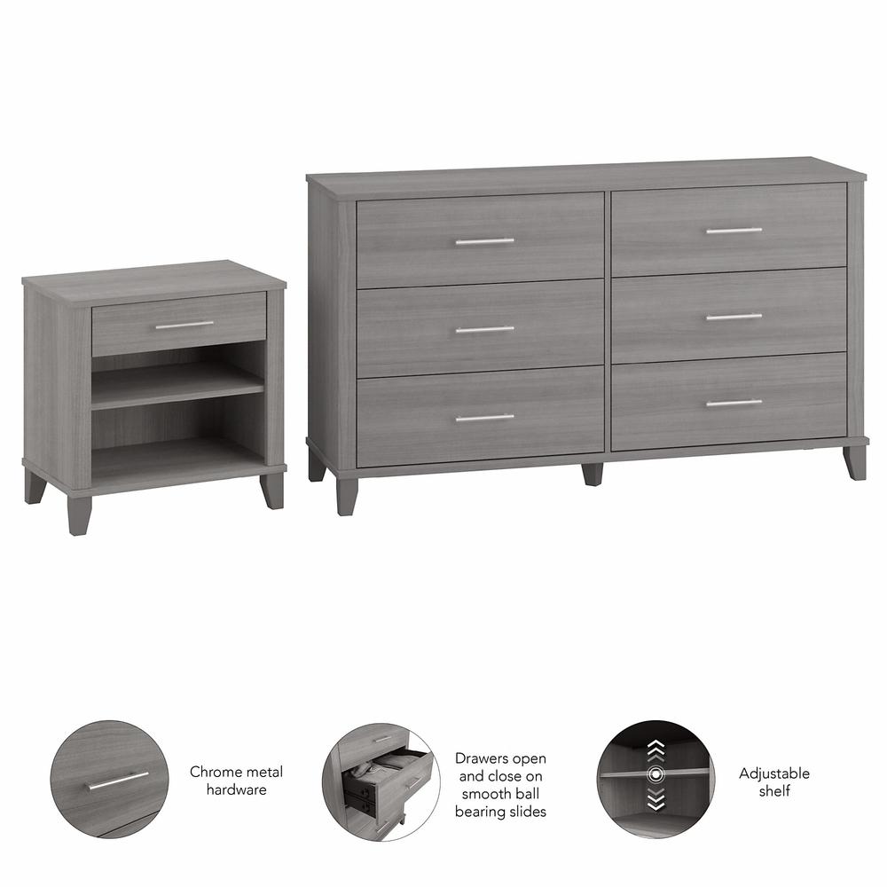 Bush Furniture Somerset 6 Drawer Dresser and Nightstand Set, Platinum Gray. Picture 3