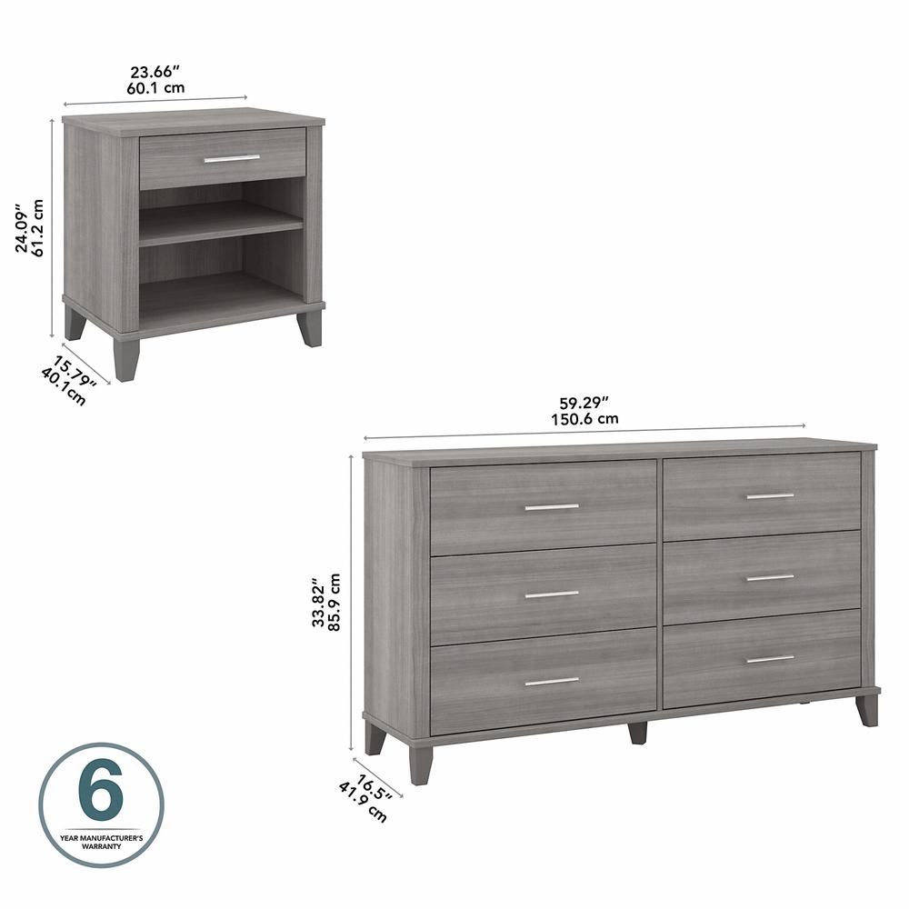 Bush Furniture Somerset 6 Drawer Dresser and Nightstand Set, Platinum Gray. Picture 5