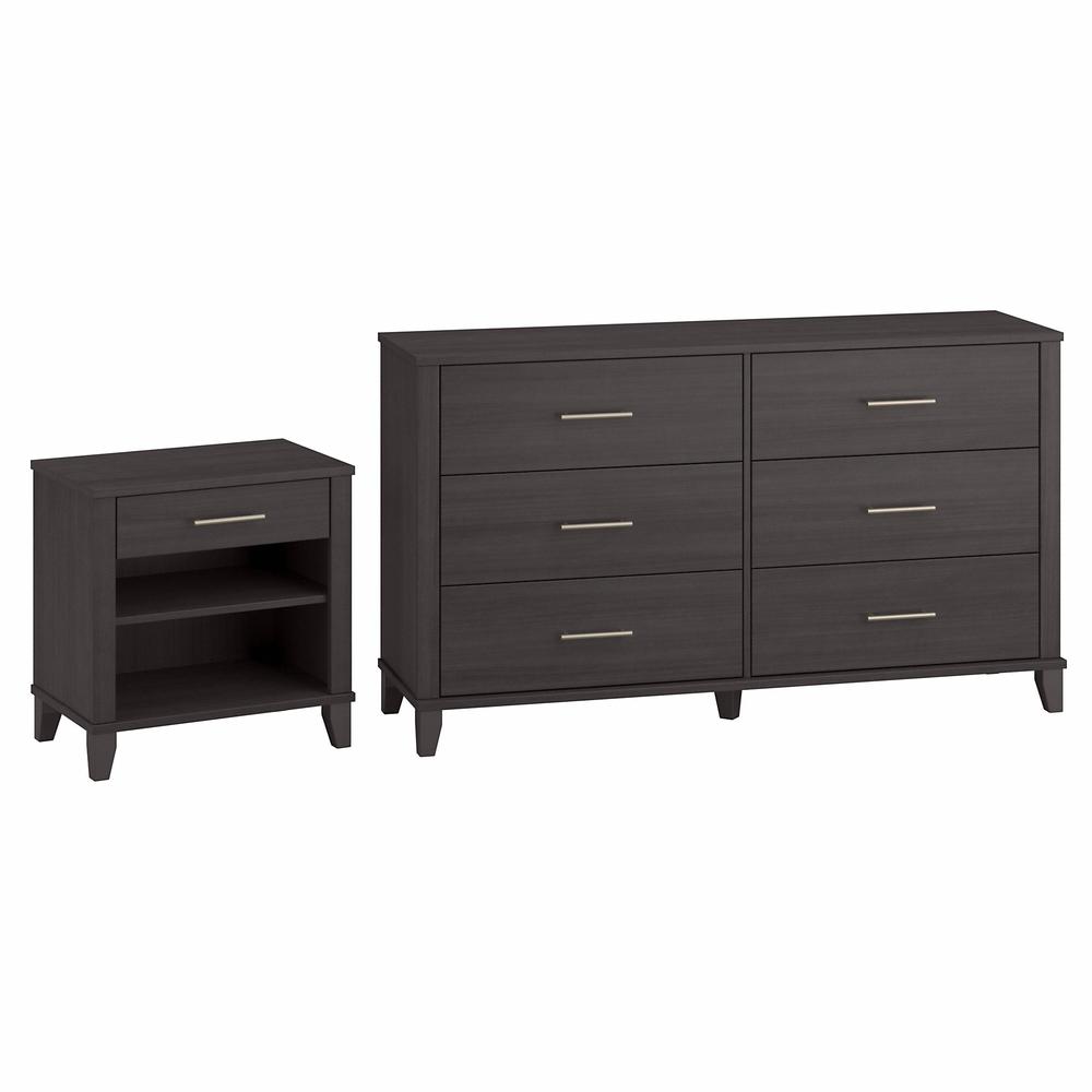 Bush Furniture Somerset 6 Drawer Dresser and Nightstand Set, Storm Gray. Picture 1