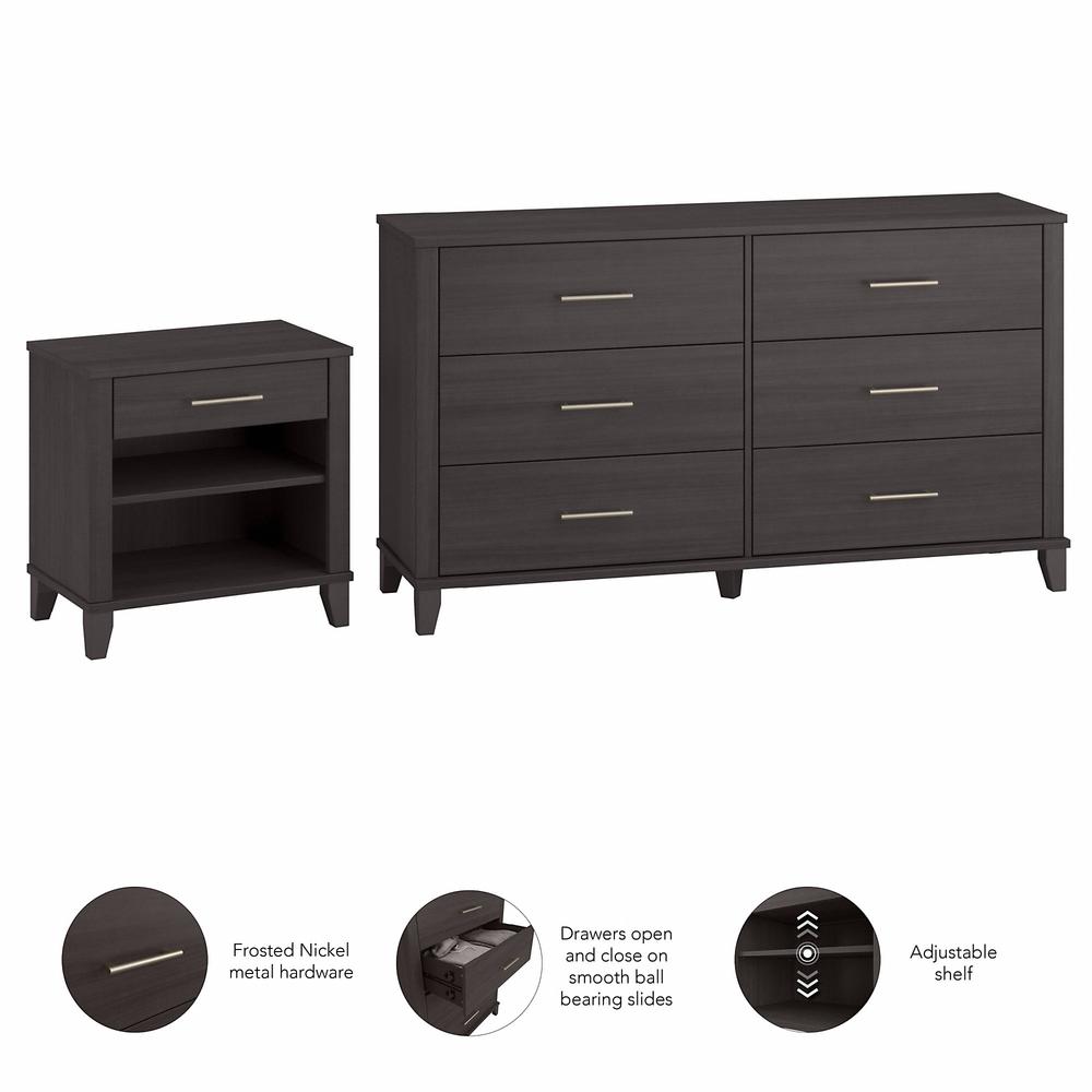 Bush Furniture Somerset 6 Drawer Dresser and Nightstand Set, Storm Gray. Picture 3