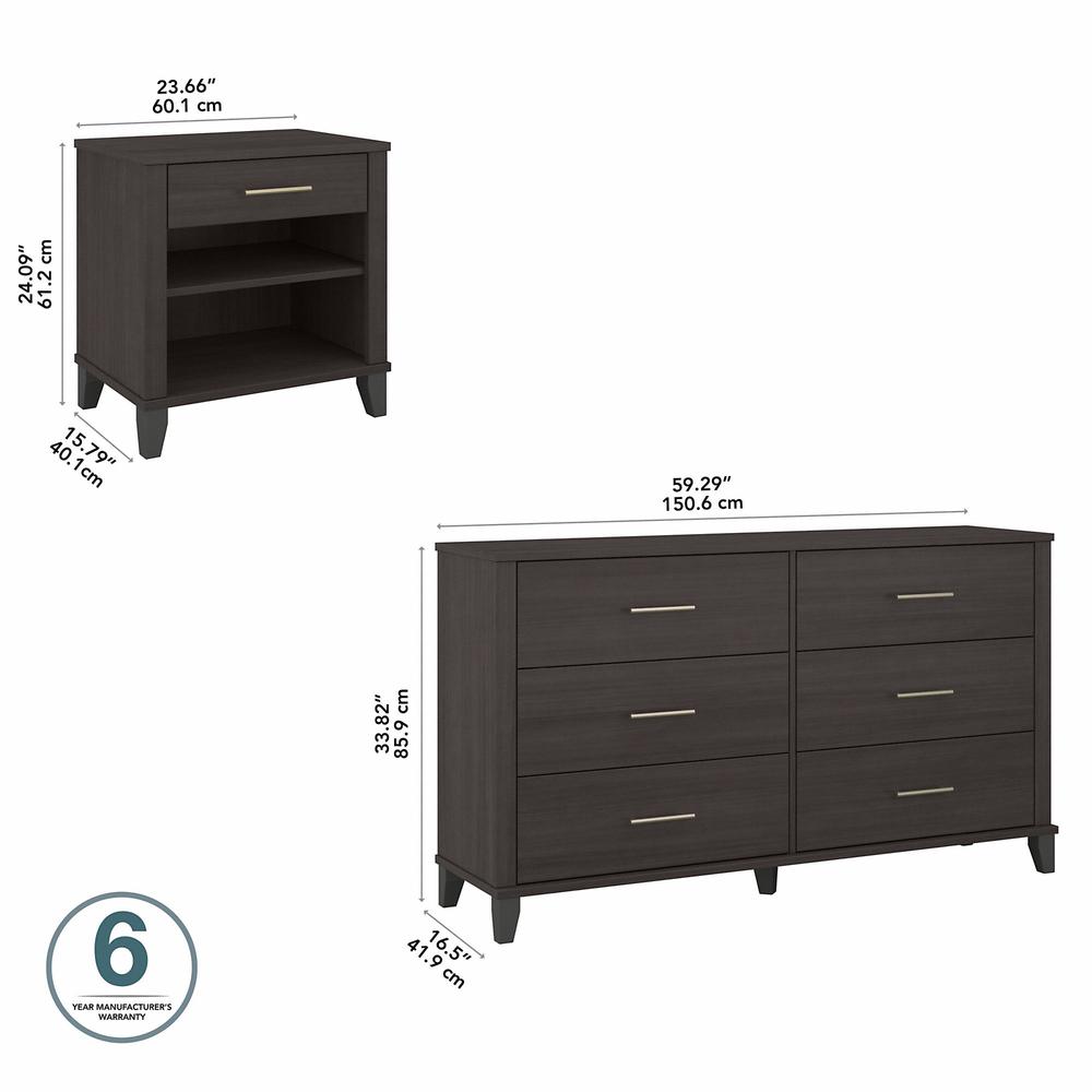 Bush Furniture Somerset 6 Drawer Dresser and Nightstand Set, Storm Gray. Picture 5