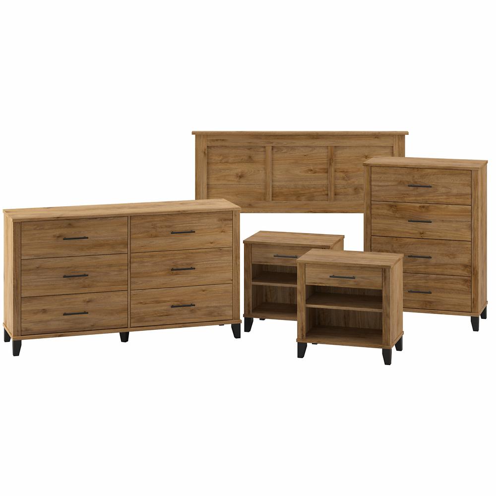 Bush Furniture Somerset Full/Queen Size Headboard, Dressers and Nightstands Bedroom Set, Fresh Walnut. Picture 1