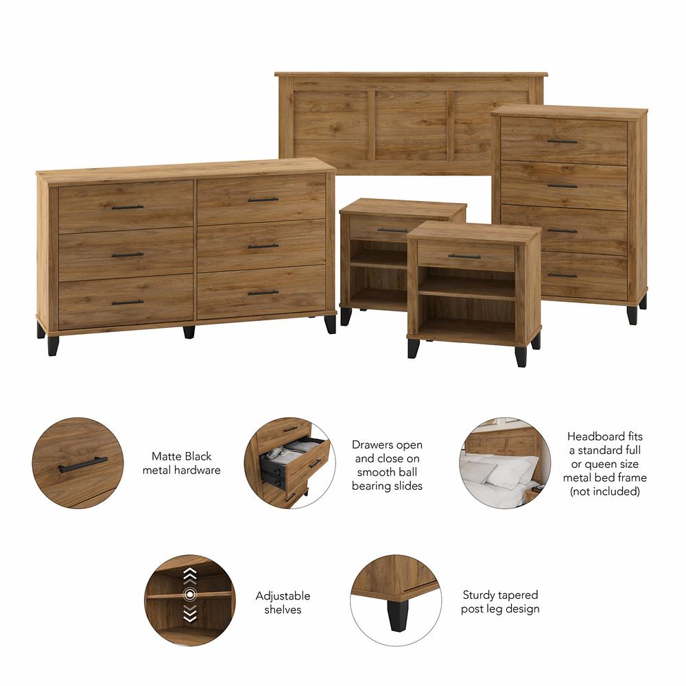 Bush Furniture Somerset Full/Queen Size Headboard, Dressers and Nightstands Bedroom Set, Fresh Walnut. Picture 3