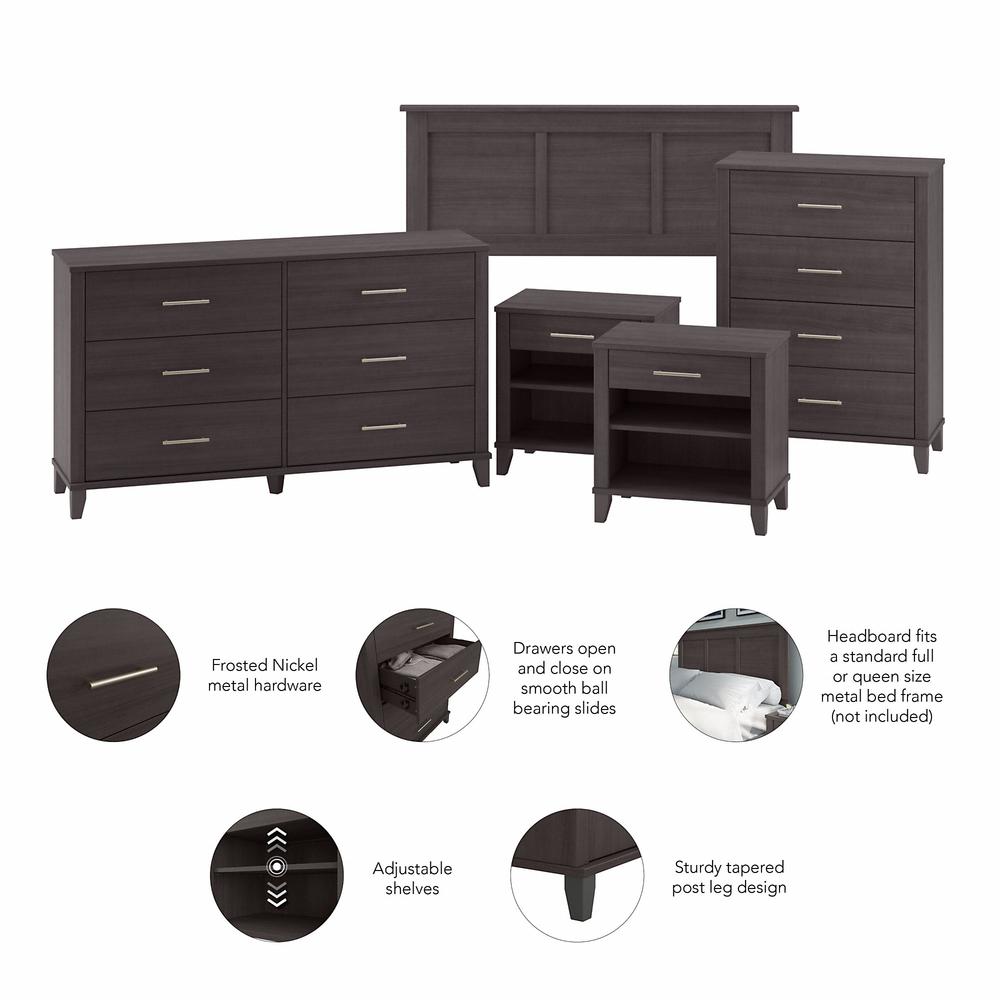 Bush Furniture Somerset Full/Queen Size Headboard, Dressers and Nightstands Bedroom Set, Storm Gray. Picture 3