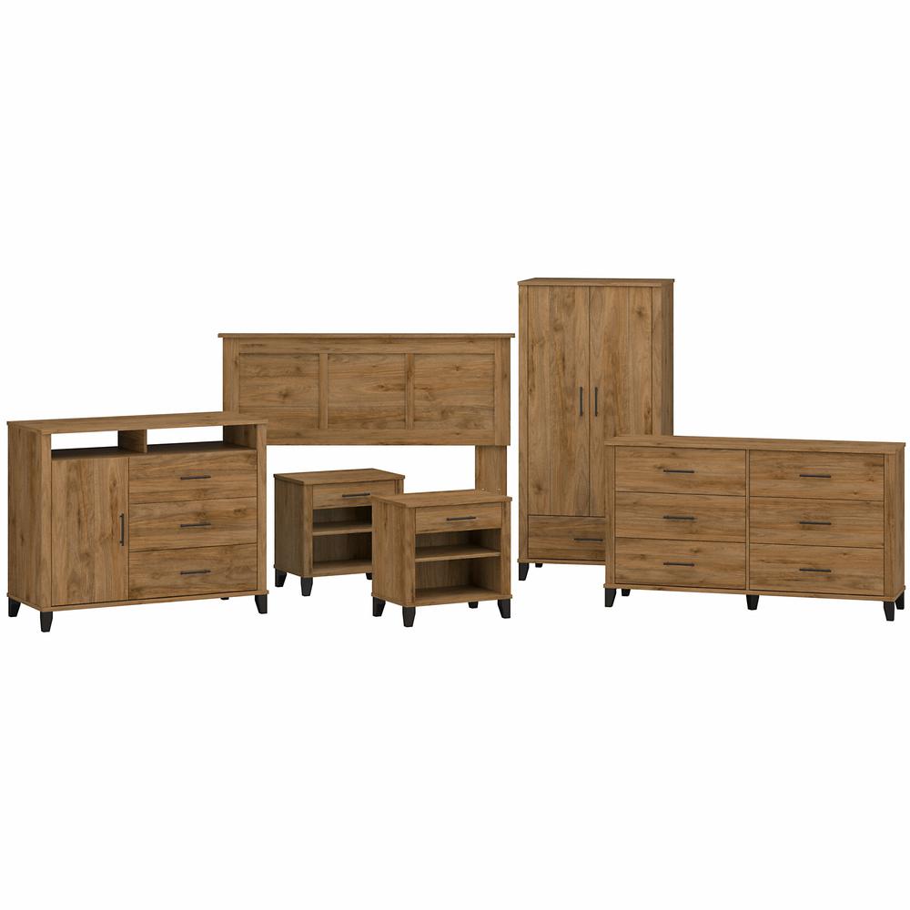 Bush Furniture Somerset 6 Piece Bedroom Set with Full/Queen Size Headboard and Storage, Fresh Walnut. Picture 1