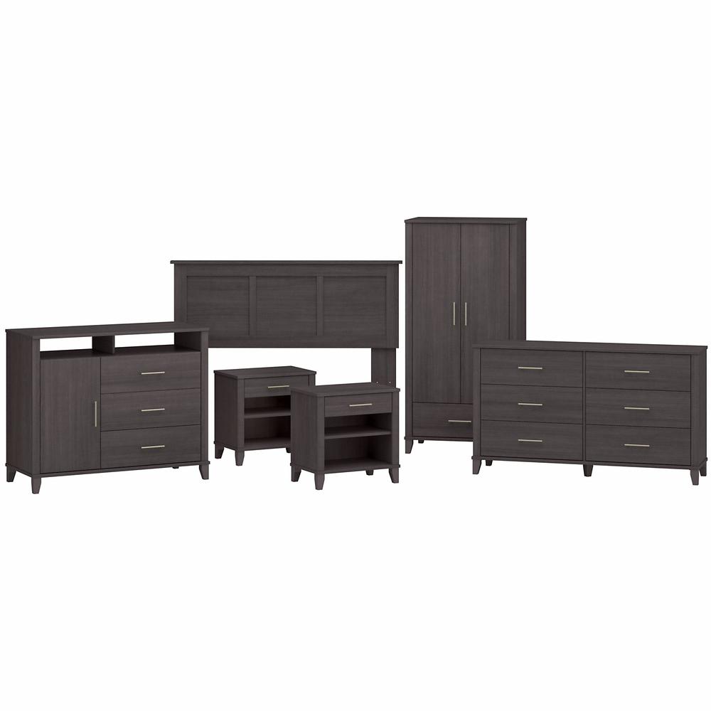 Bush Furniture Somerset 6 Piece Bedroom Set with Full/Queen Size Headboard and Storage, Storm Gray. Picture 1