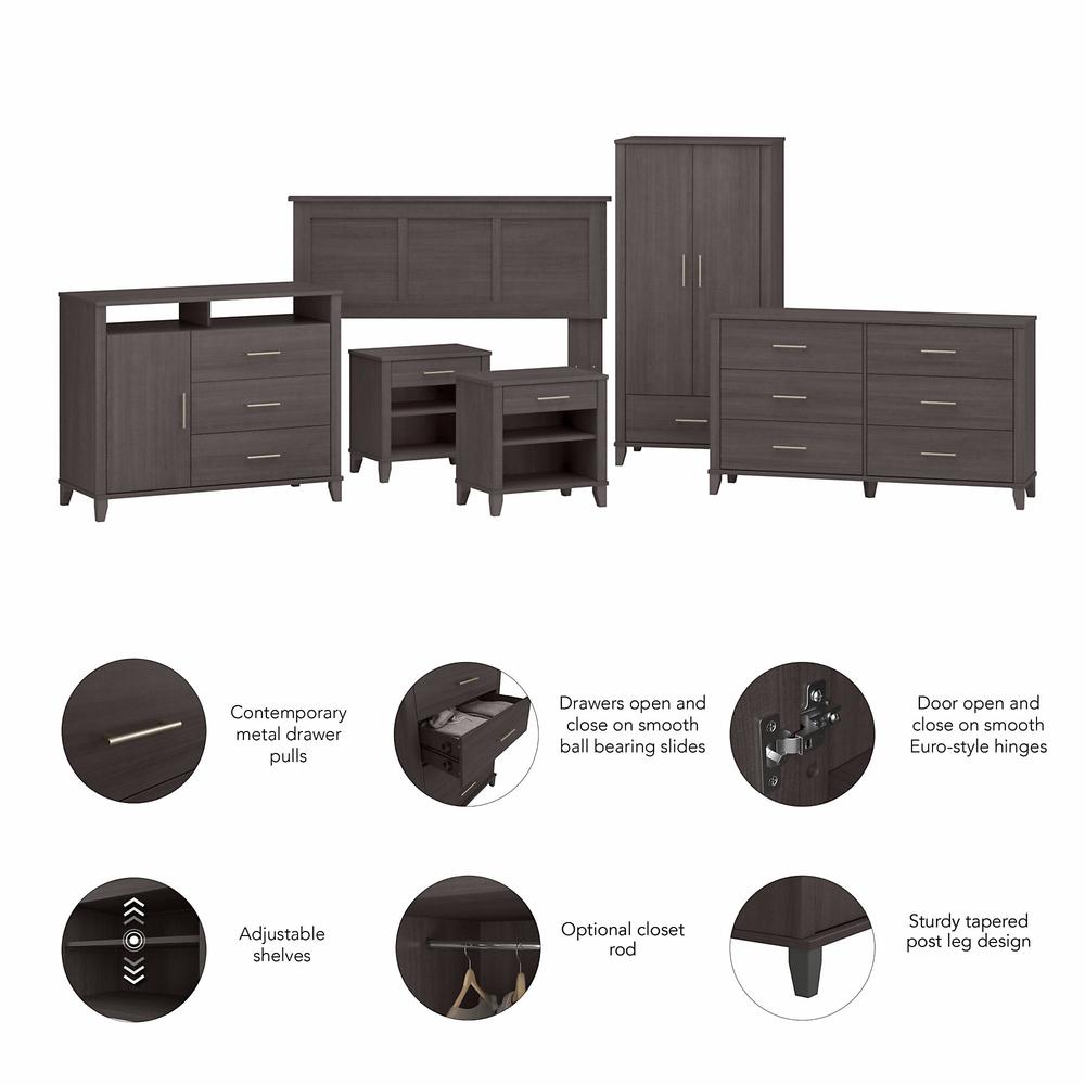Bush Furniture Somerset 6 Piece Bedroom Set with Full/Queen Size Headboard and Storage, Storm Gray. Picture 3
