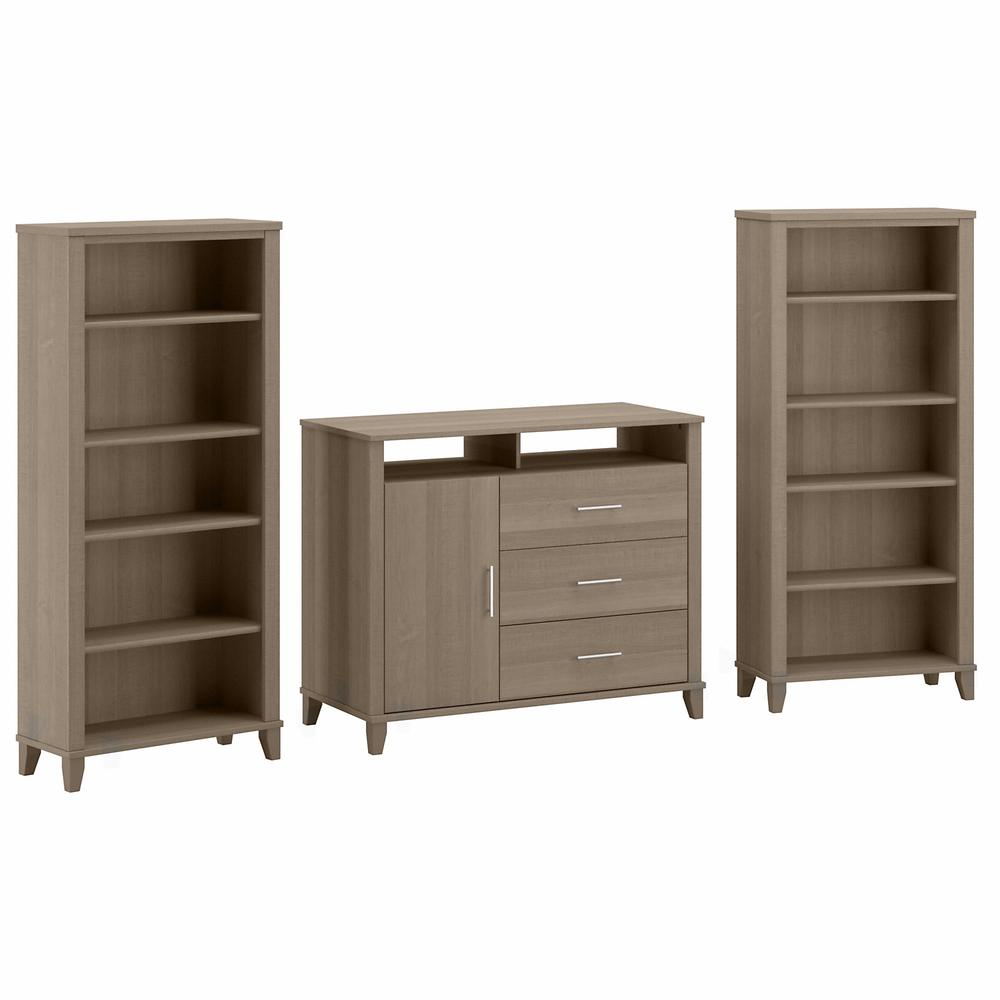 Bush Furniture Somerset Office Storage Credenza with Bookcases, Ash Gray. Picture 1