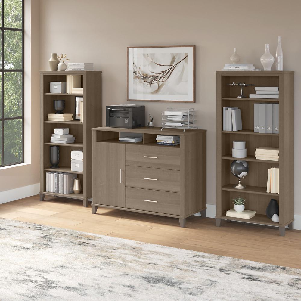 Bush Furniture Somerset Office Storage Credenza with Bookcases, Ash Gray. Picture 2