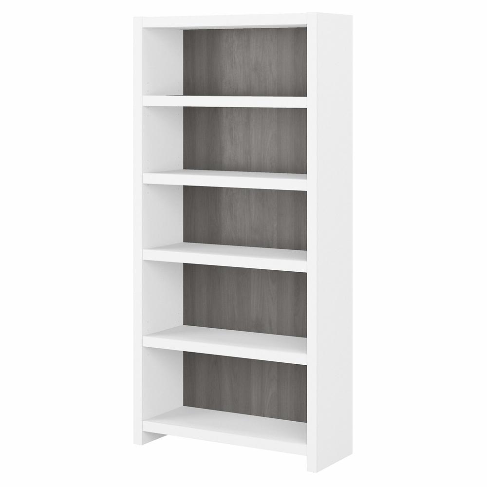 Echo 5 Shelf Bookcase in Pure White and Modern Gray. Picture 1