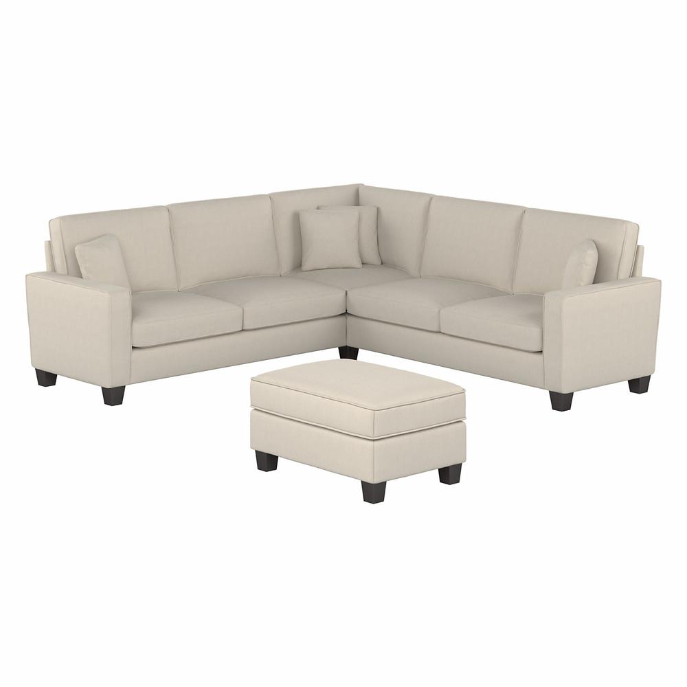 Bush Furniture Stockton 99W L Shaped Sectional Couch with Ottoman, Cream Herringbone Fabric. Picture 1