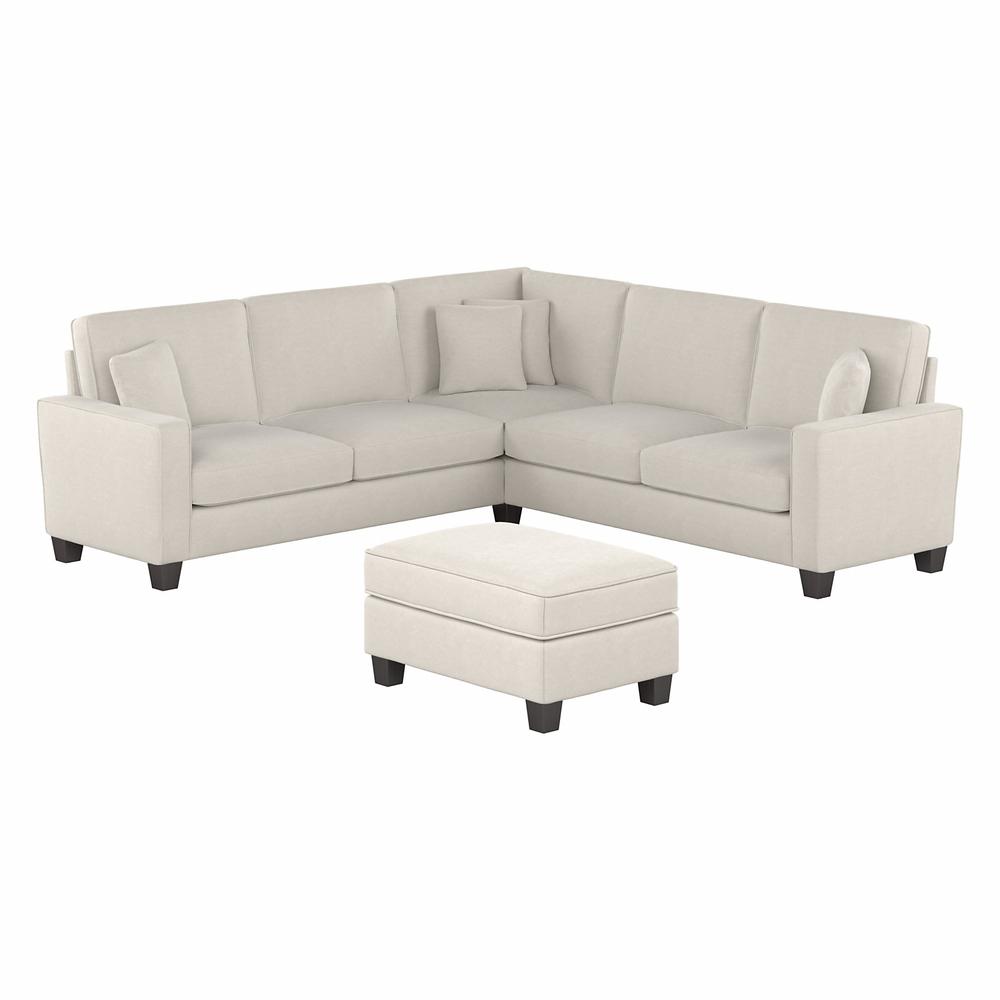 Bush Furniture Stockton 99W L Shaped Sectional Couch with Ottoman, Light Beige Microsuede Fabric. Picture 1