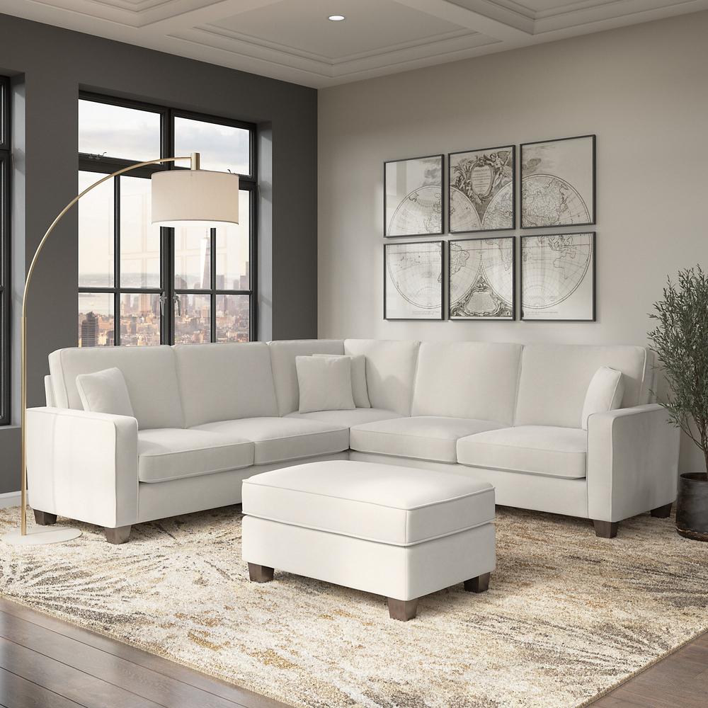 Bush Furniture Stockton 99W L Shaped Sectional Couch with Ottoman, Light Beige Microsuede Fabric. Picture 2