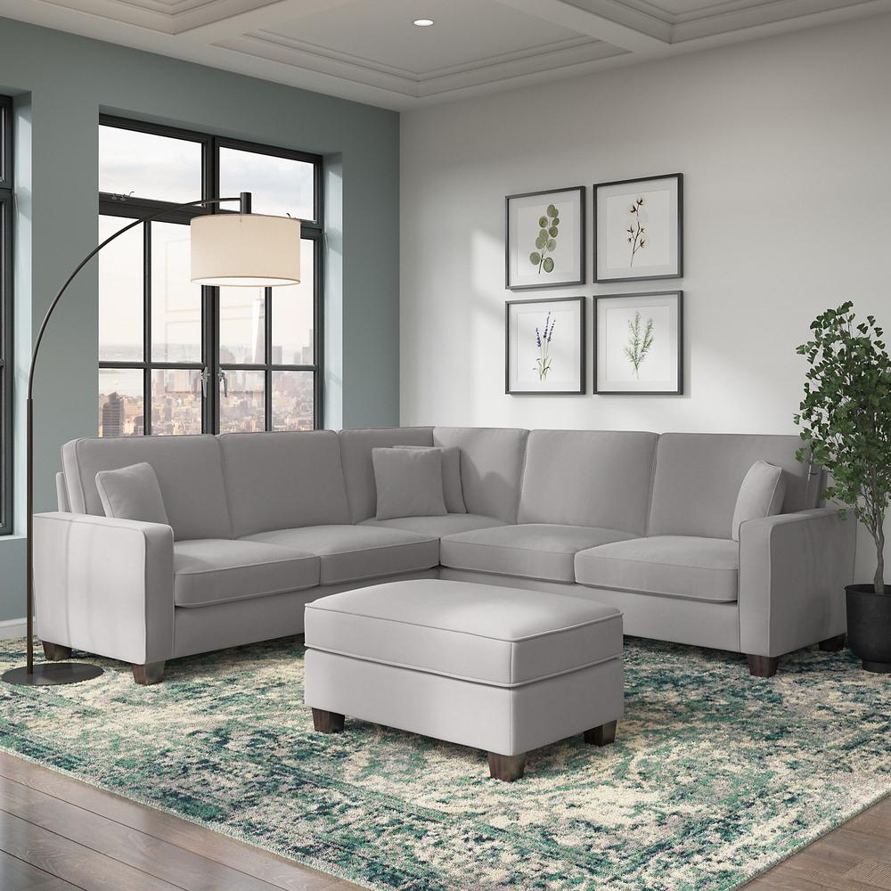 Bush Furniture Stockton 99W L Shaped Sectional Couch with Ottoman, Light Gray Microsuede Fabric. Picture 2
