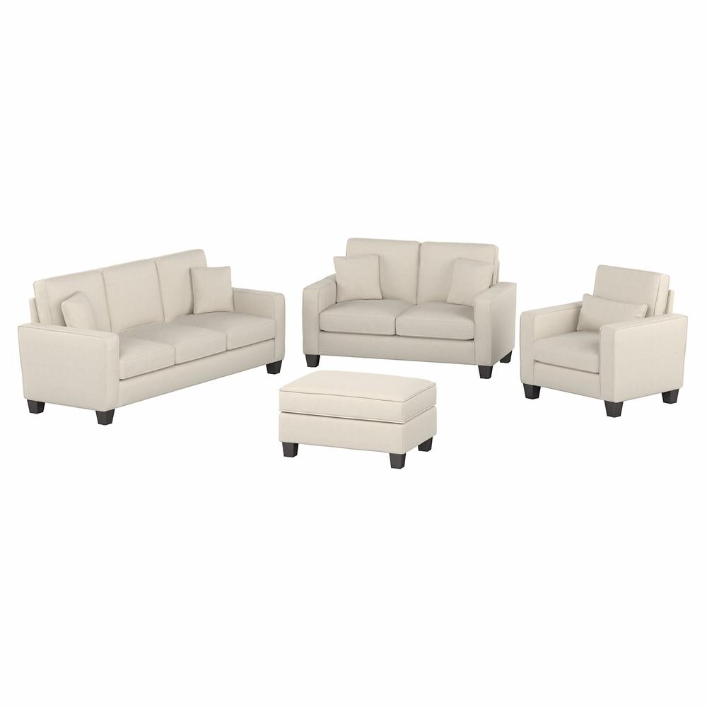 Bush Furniture Stockton 85W Sofa with Loveseat, Accent Chair, and Ottoman, Cream Herringbone Fabric. Picture 1