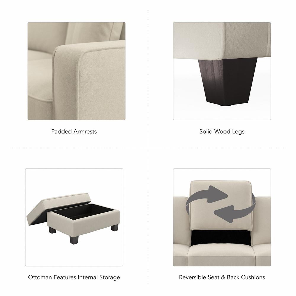 Bush Furniture Stockton 85W Sofa with Loveseat, Accent Chair, and Ottoman, Cream Herringbone Fabric. Picture 3
