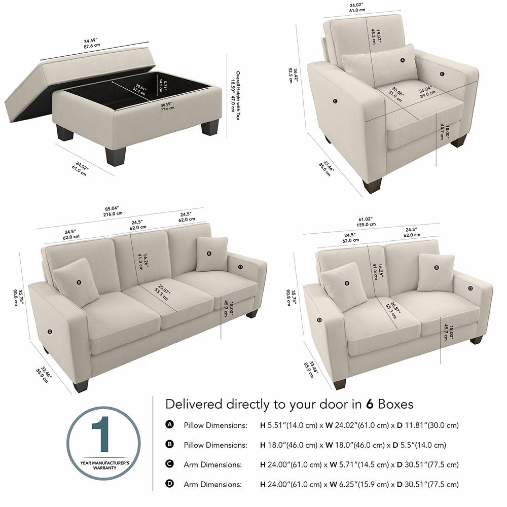 Bush Furniture Stockton 85W Sofa with Loveseat, Accent Chair, and Ottoman, Cream Herringbone Fabric. Picture 5