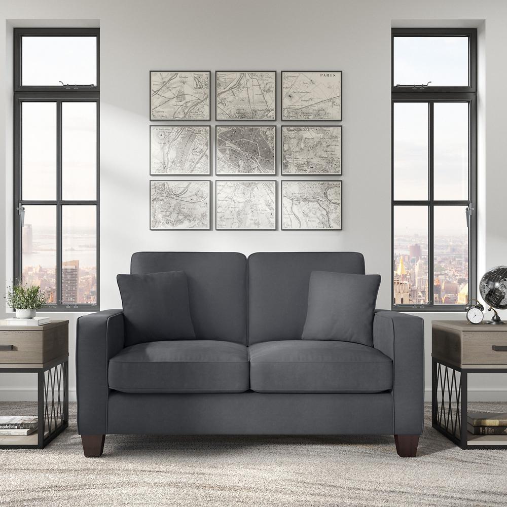 Bush Furniture Stockton 61W Loveseat in Dark Gray Microsuede Fabric. Picture 2