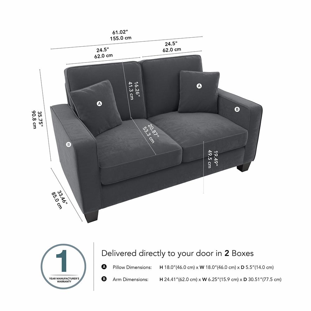 Bush Furniture Stockton 61W Loveseat in Dark Gray Microsuede Fabric. Picture 6