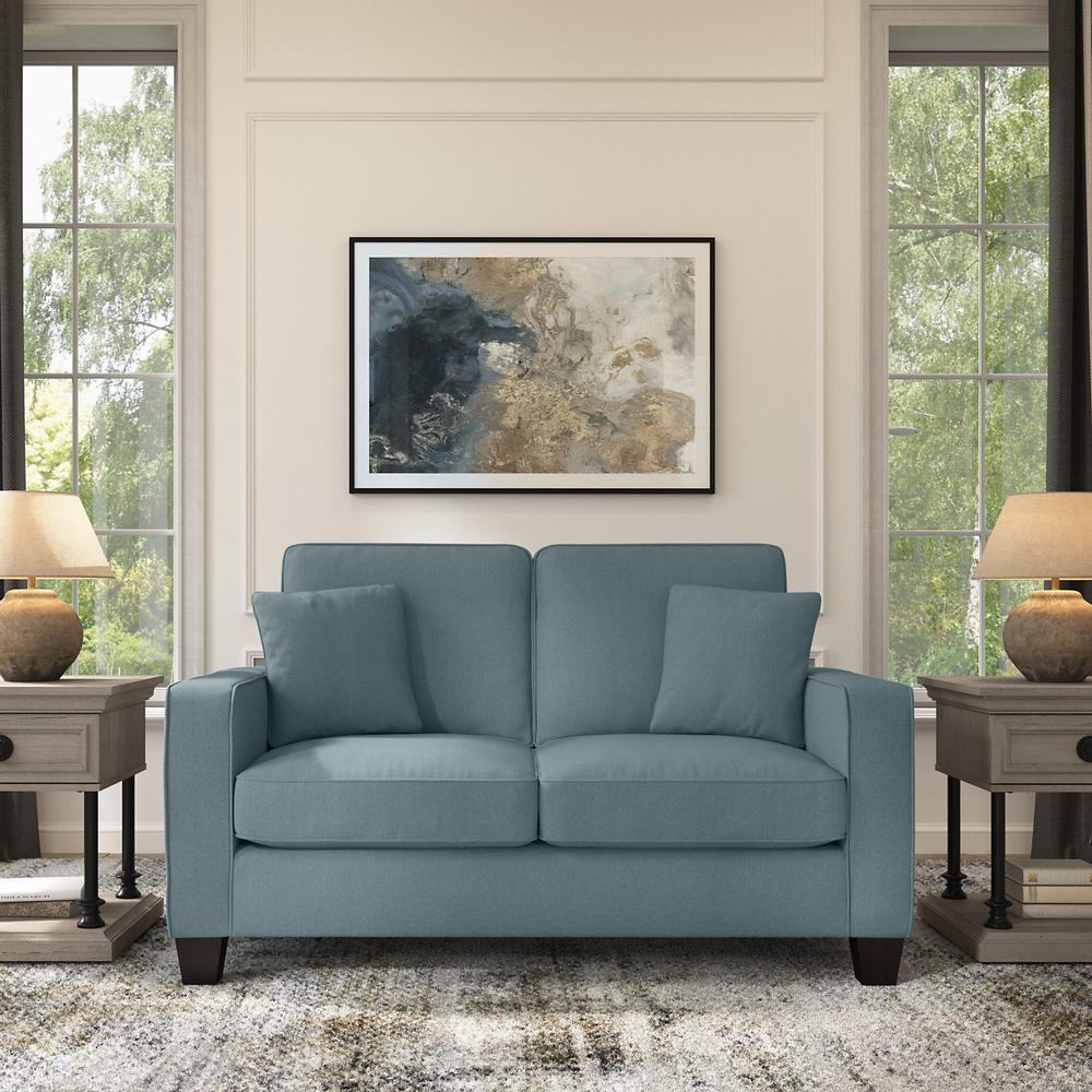 Bush Furniture Stockton 61W Loveseat - Turkish Blue Herringbone Fabric. Picture 3