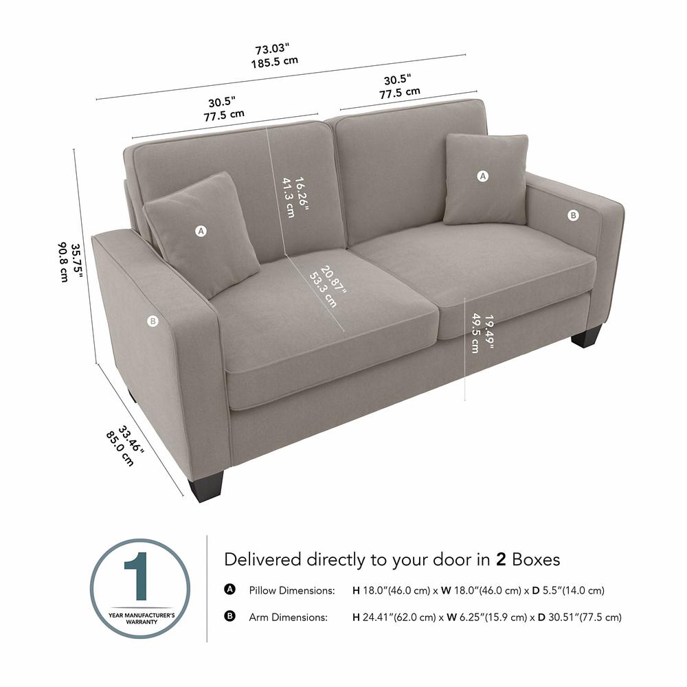 Bush Furniture Stockton 73W Sofa - Beige Herringbone Fabric. Picture 7