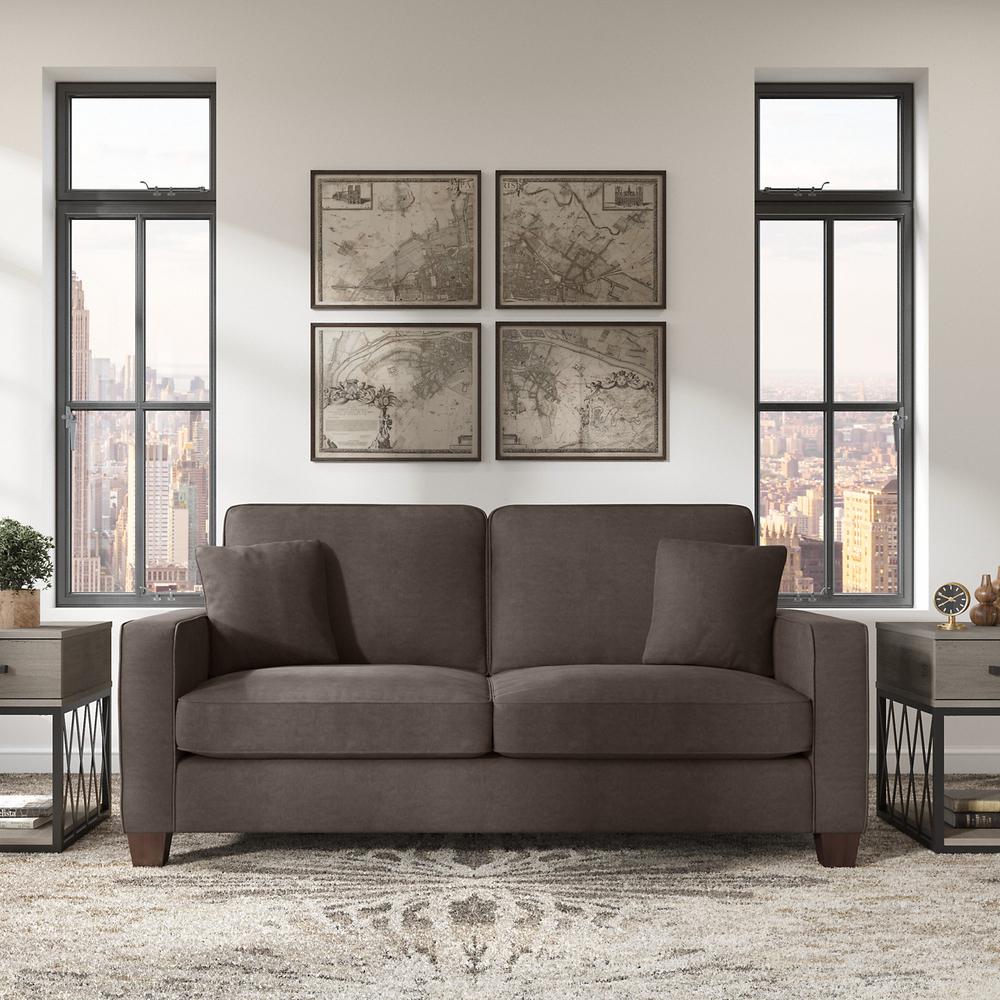 Bush Furniture Stockton 73W Sofa in Chocolate Brown Microsuede Fabric. Picture 4