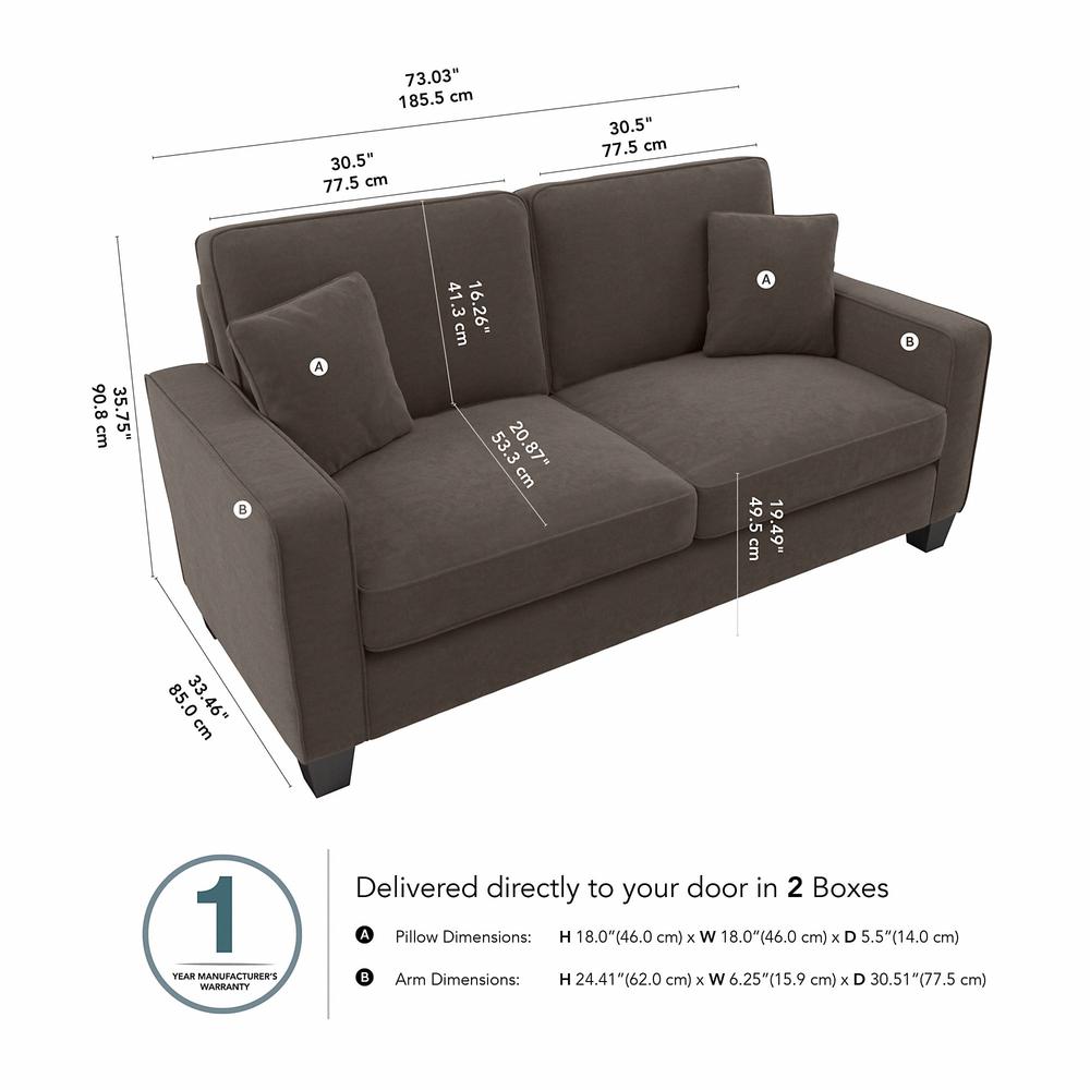 Bush Furniture Stockton 73W Sofa in Chocolate Brown Microsuede Fabric. Picture 8