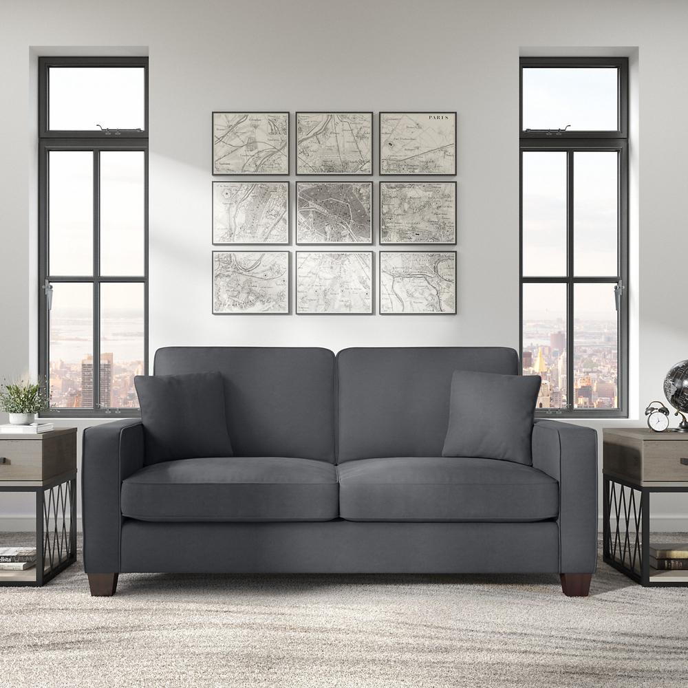 Bush Furniture Stockton 73W Sofa in Dark Gray Microsuede Fabric. Picture 7
