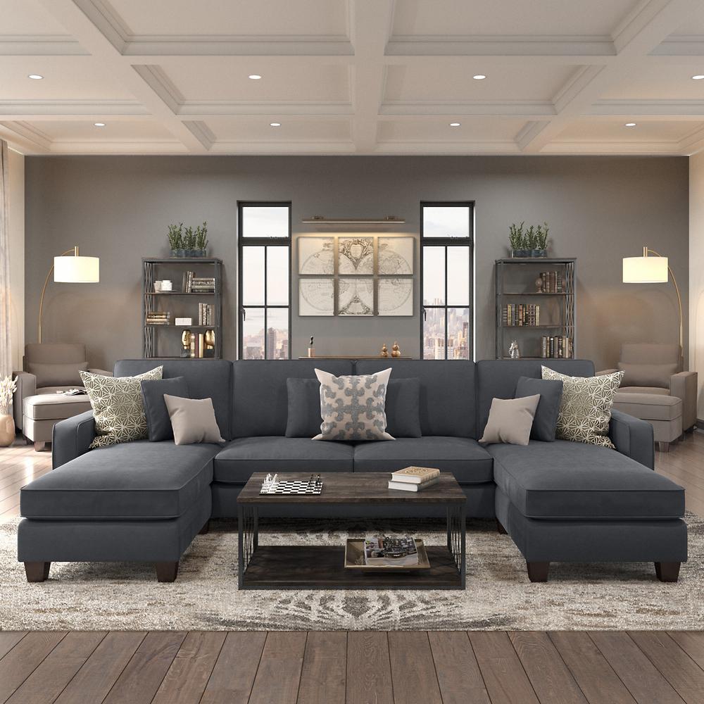 Bush Furniture Stockton 73W Sofa in Dark Gray Microsuede Fabric. Picture 2