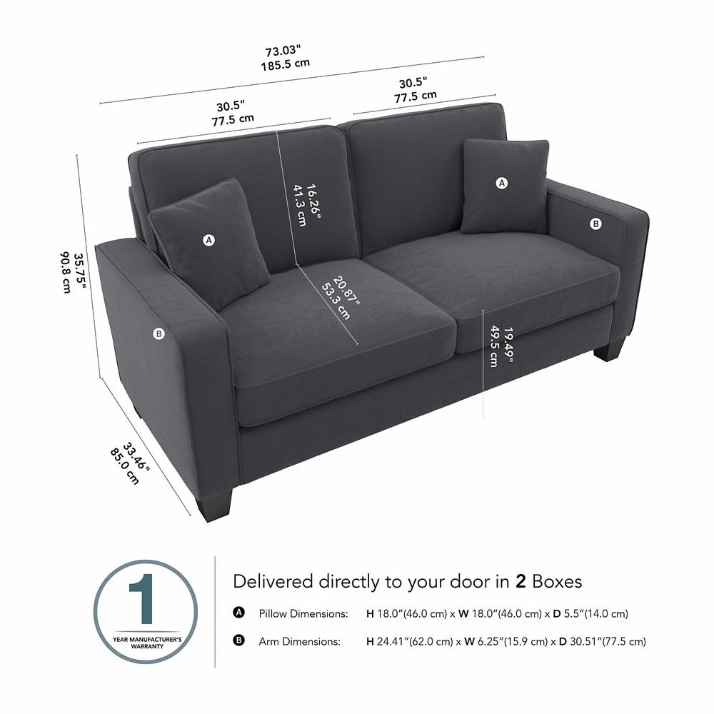 Bush Furniture Stockton 73W Sofa in Dark Gray Microsuede Fabric. Picture 6