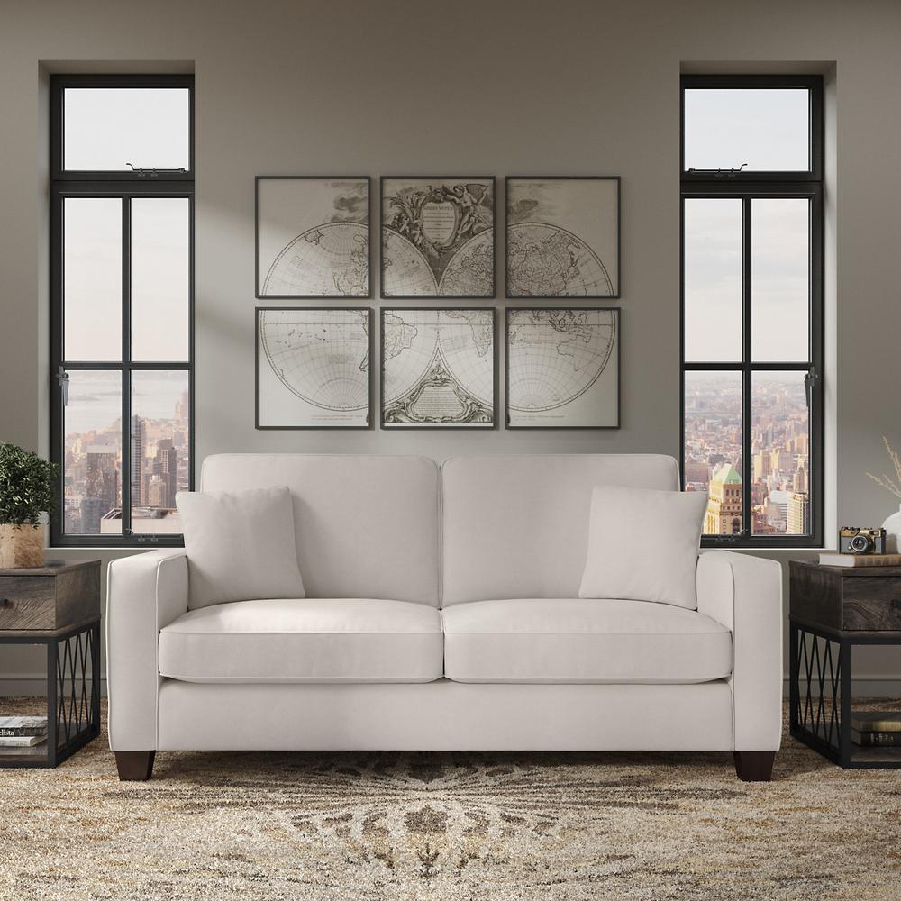 Bush Furniture Stockton 73W Sofa in Light Beige Microsuede Fabric. Picture 6