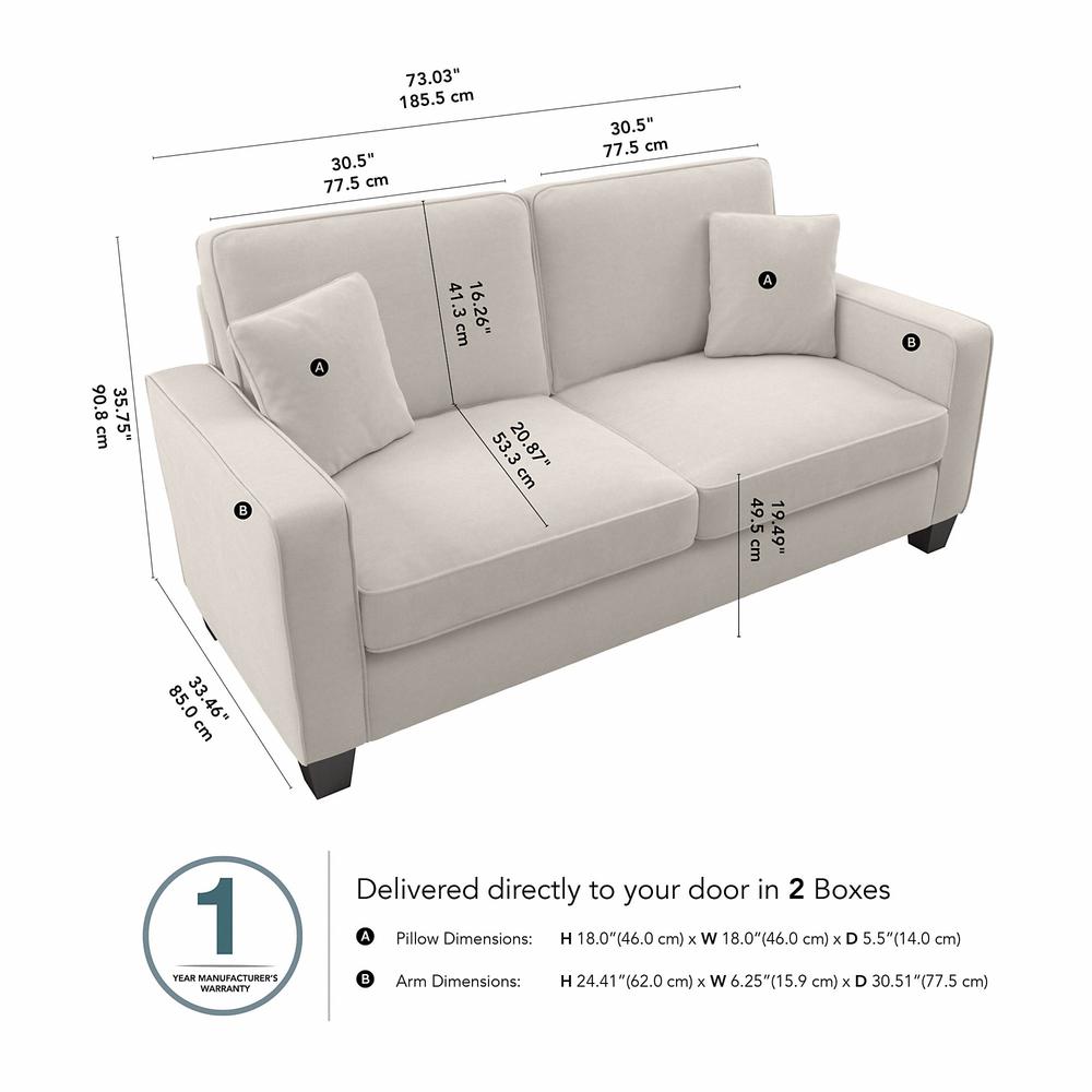 Bush Furniture Stockton 73W Sofa in Light Beige Microsuede Fabric. Picture 7
