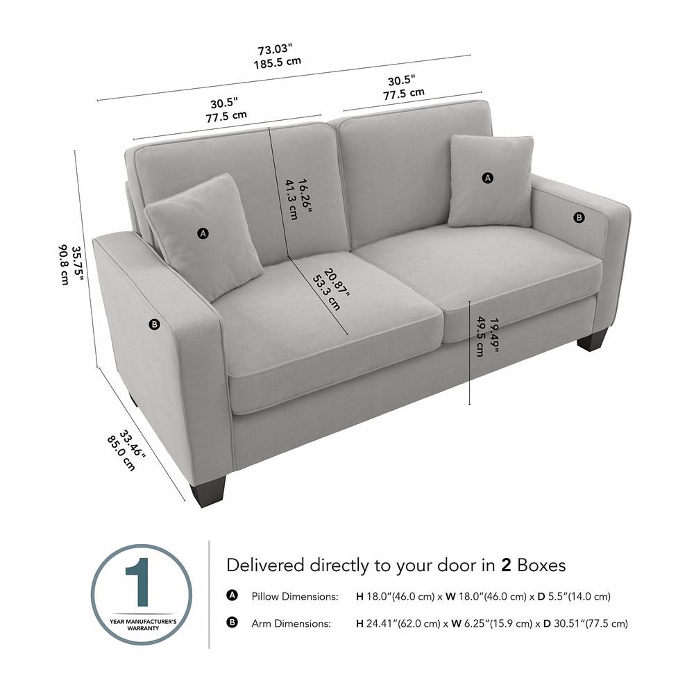 Bush Furniture Stockton 73W Sofa in Light Gray Microsuede Fabric. Picture 7