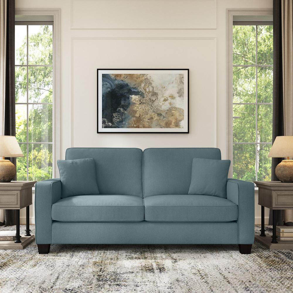 Bush Furniture Stockton 73W Sofa - Turkish Blue Herringbone Fabric. Picture 3