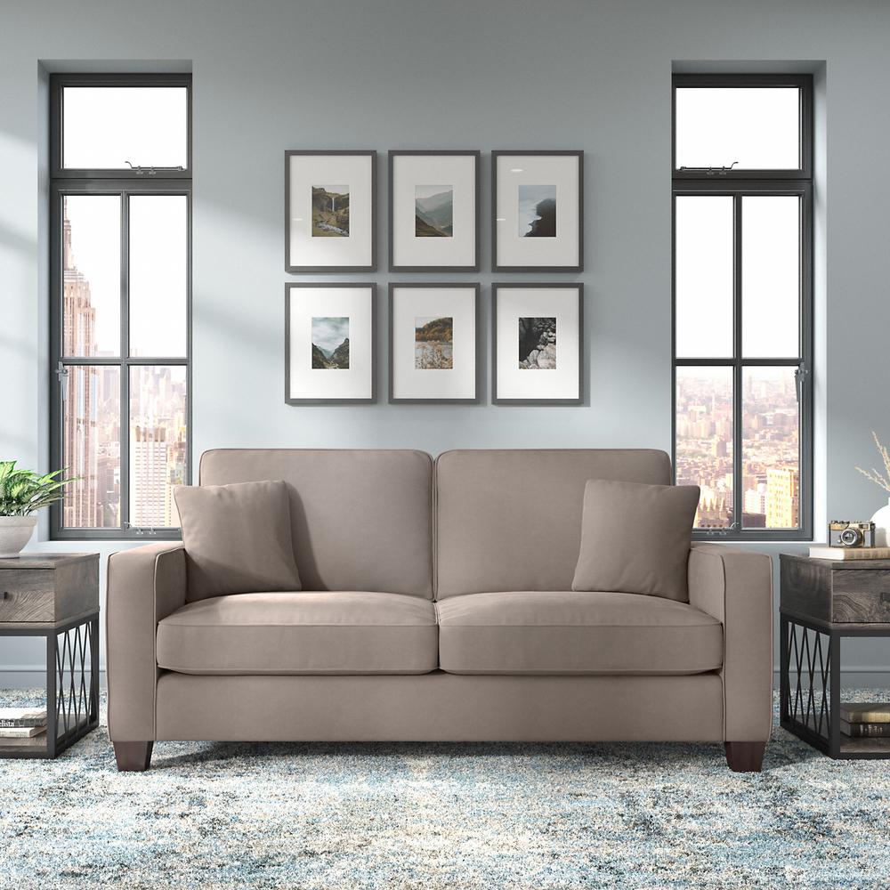 Bush Furniture Stockton 73W Sofa in Tan Microsuede Fabric. Picture 2